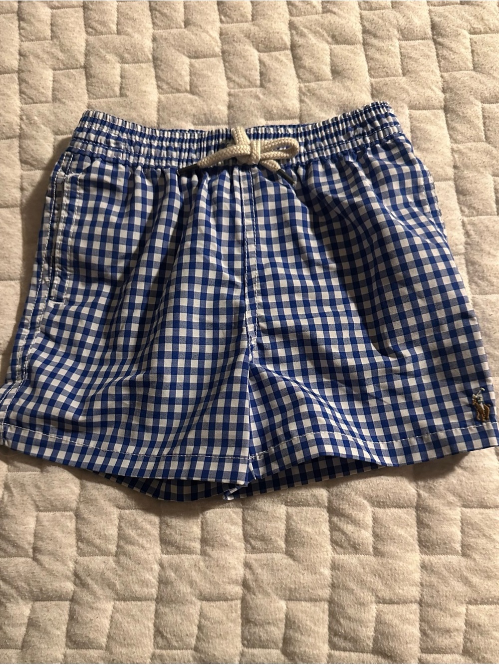 Ralph Lauren Baby Boys Gingham Swim Trunks Shorts 18-24M Blue White NWT